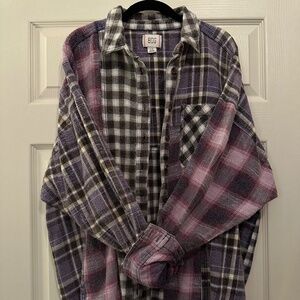 Urban Outfitters BDG Purple Plaid Mixed Pattern Flannel Button Up